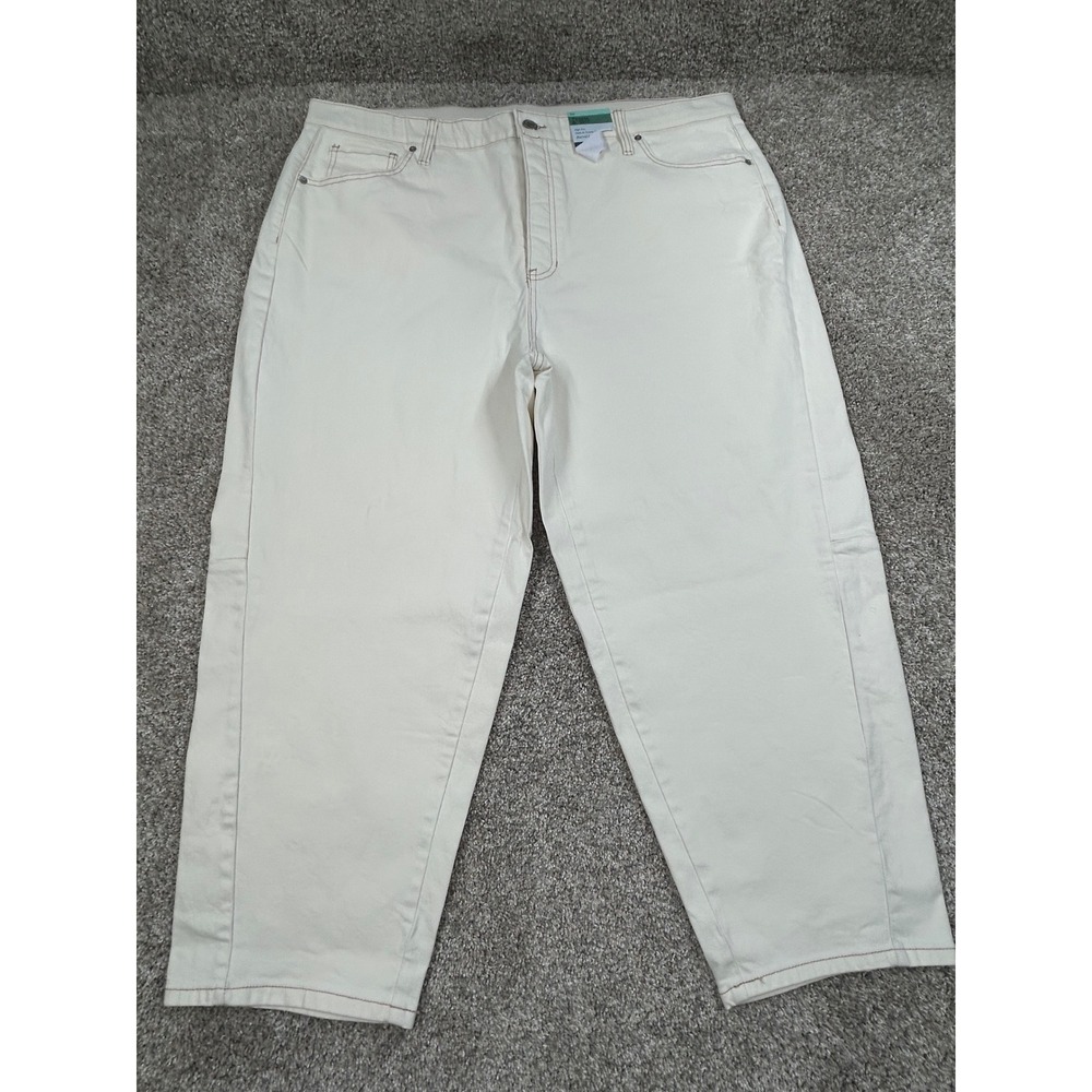 Terra & Sky Cream High Rise Barrel Jeans Tummy Control Plus Size 24W New #0904